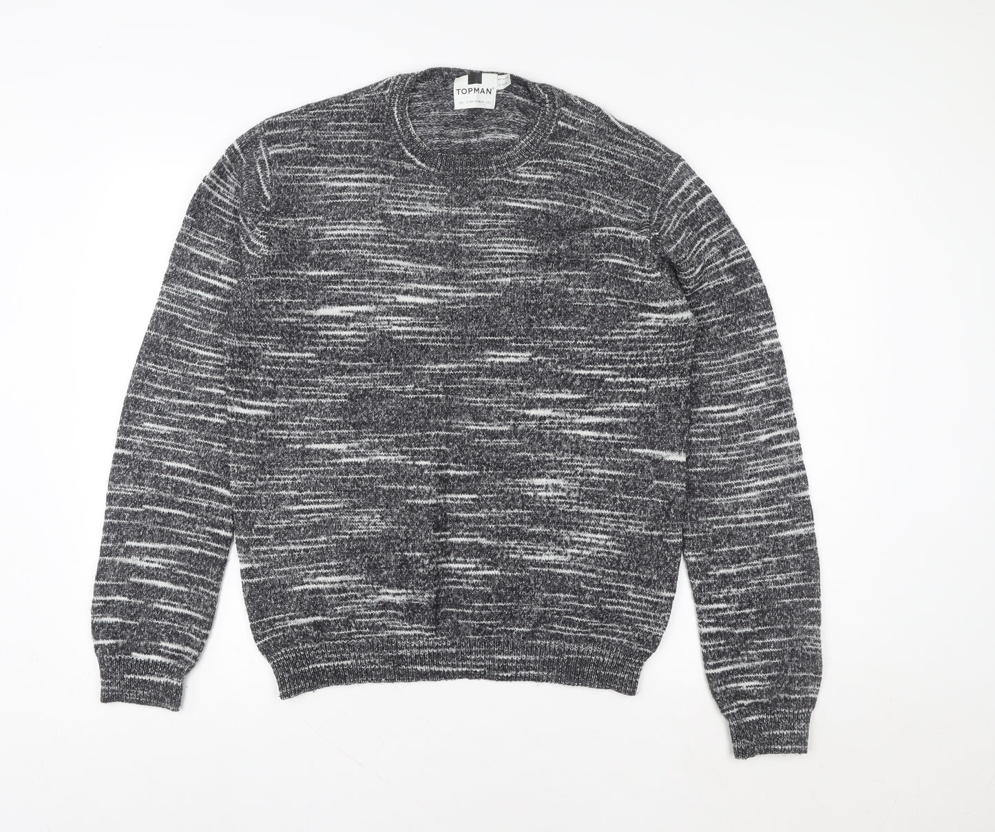 Topman Men Grey Knit Pullover Sweatshirt L Regular Fit