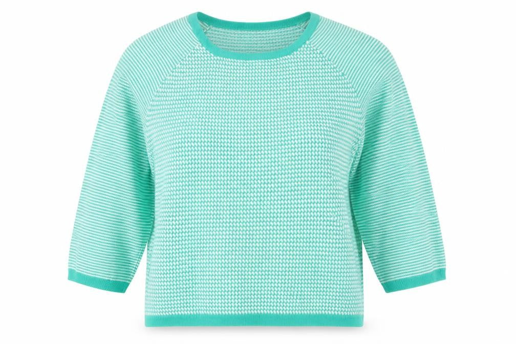 Front view of Marks & Spencer Per Una Women’s Green Striped Knit Pullover Sweater UK 14
