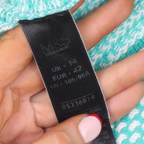 Marks & Spencer Per Una Women’s Green Striped Knit Pullover Sweater UK 14