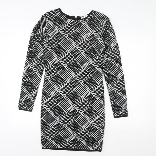 Glamorous Women's Black Geometric Knit Bodycon Dress Size S