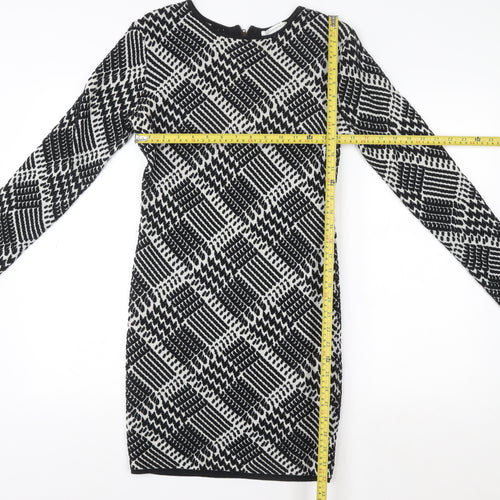 Glamorous Women's Black Geometric Knit Bodycon Dress Size S