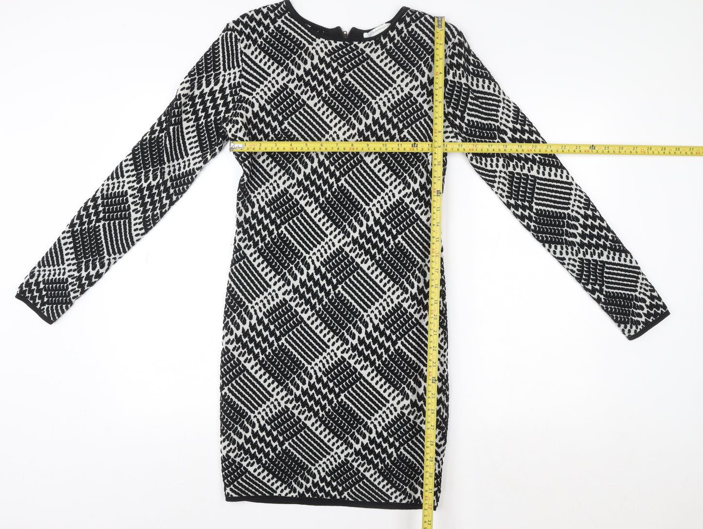 Glamorous Women's Black Geometric Knit Bodycon Dress Size S