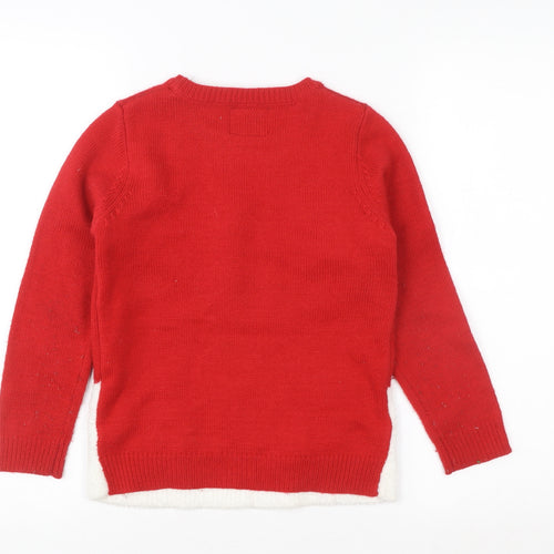 F&F Girls Red Christmas Elf Sequin Jumper - Size 6 Years Festive Knitwear