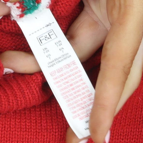 F&F Girls Red Christmas Elf Sequin Jumper - Size 6 Years Festive Knitwear
