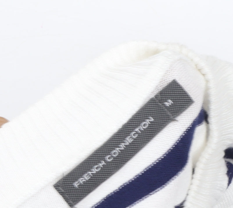 French Connection Women White Blue Striped Pullover Sweatshirt M