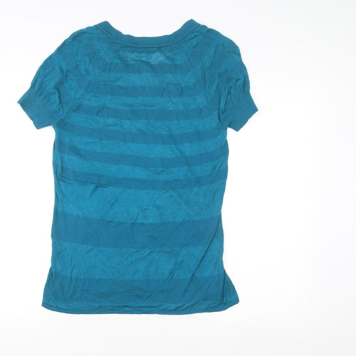 Gap Women's Blue Striped V-Neck Short Sleeve Knit T-Shirt Size M
