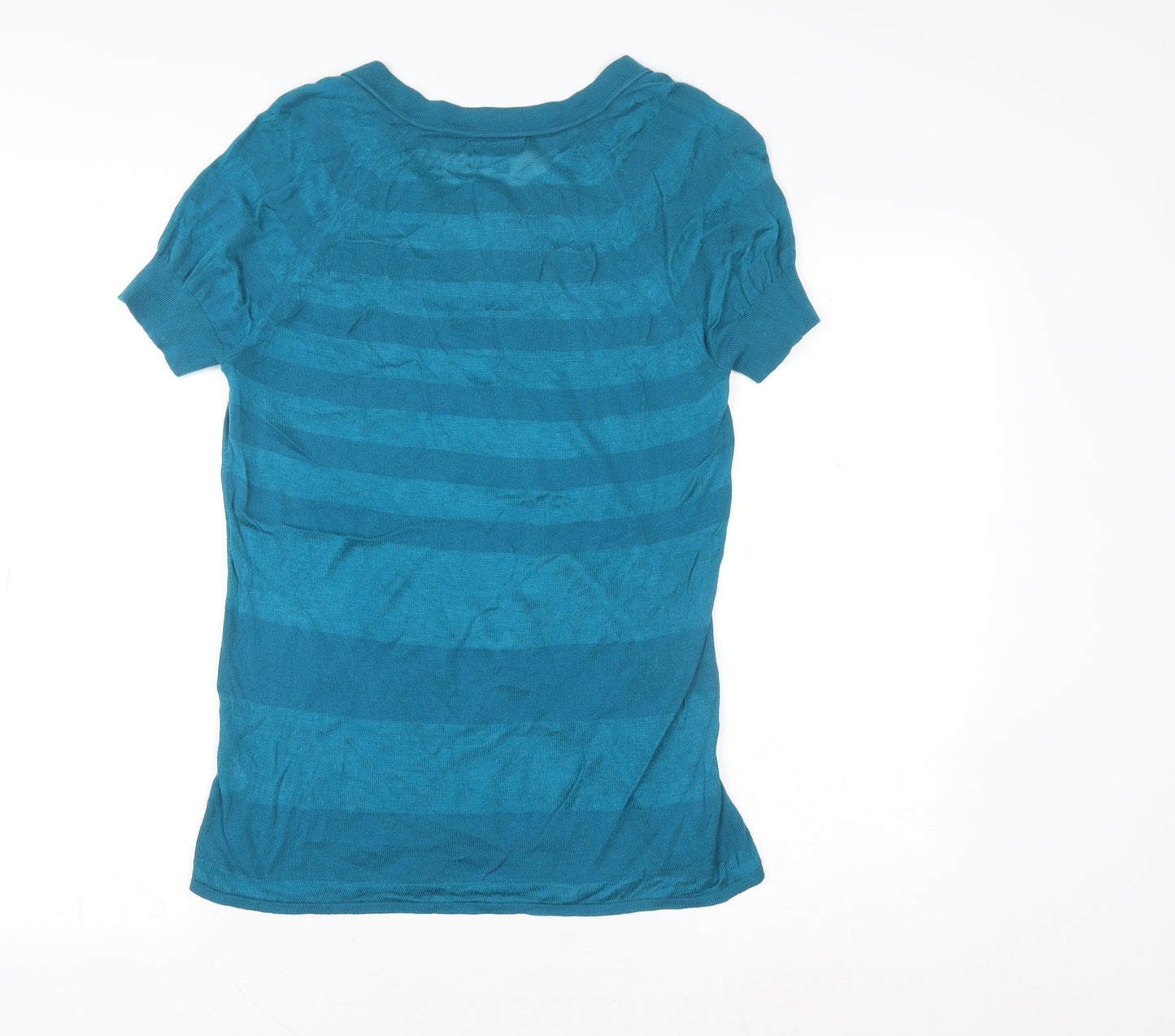 Gap Women's Blue Striped V-Neck Short Sleeve Knit T-Shirt Size M