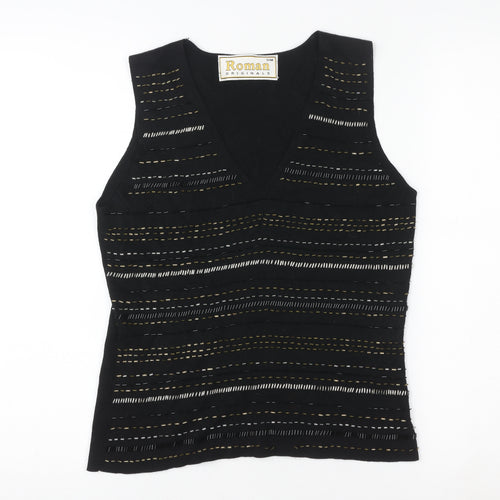 Roman Originals Womens Black Beaded Knit V-Neck Tank Top S