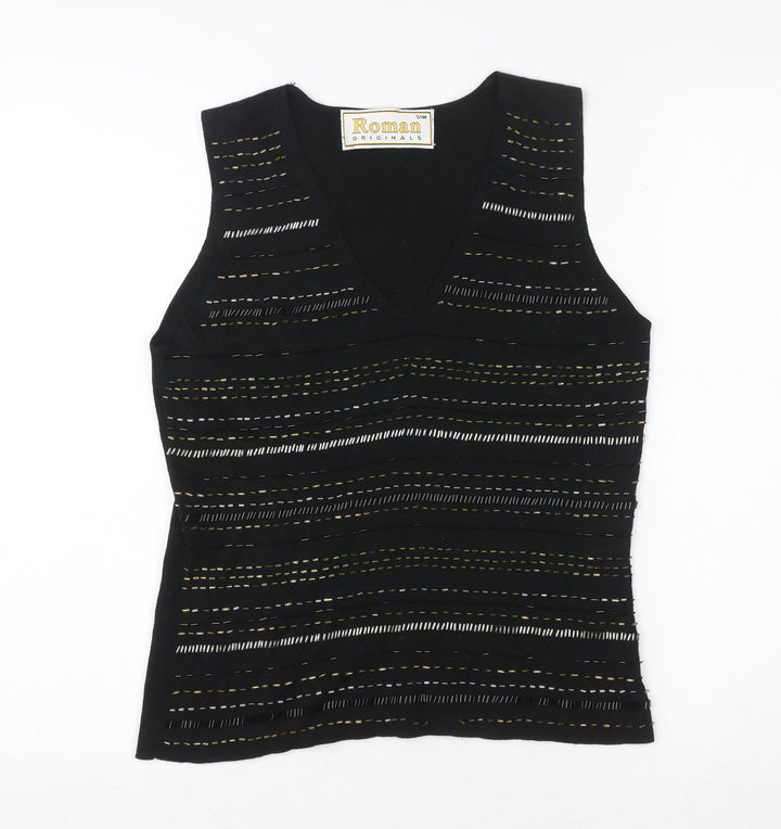 Roman Originals Womens Black Beaded Knit V-Neck Tank Top S