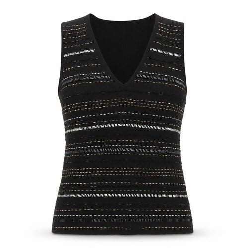 Roman Originals Womens Black Beaded Knit V-Neck Tank Top S
