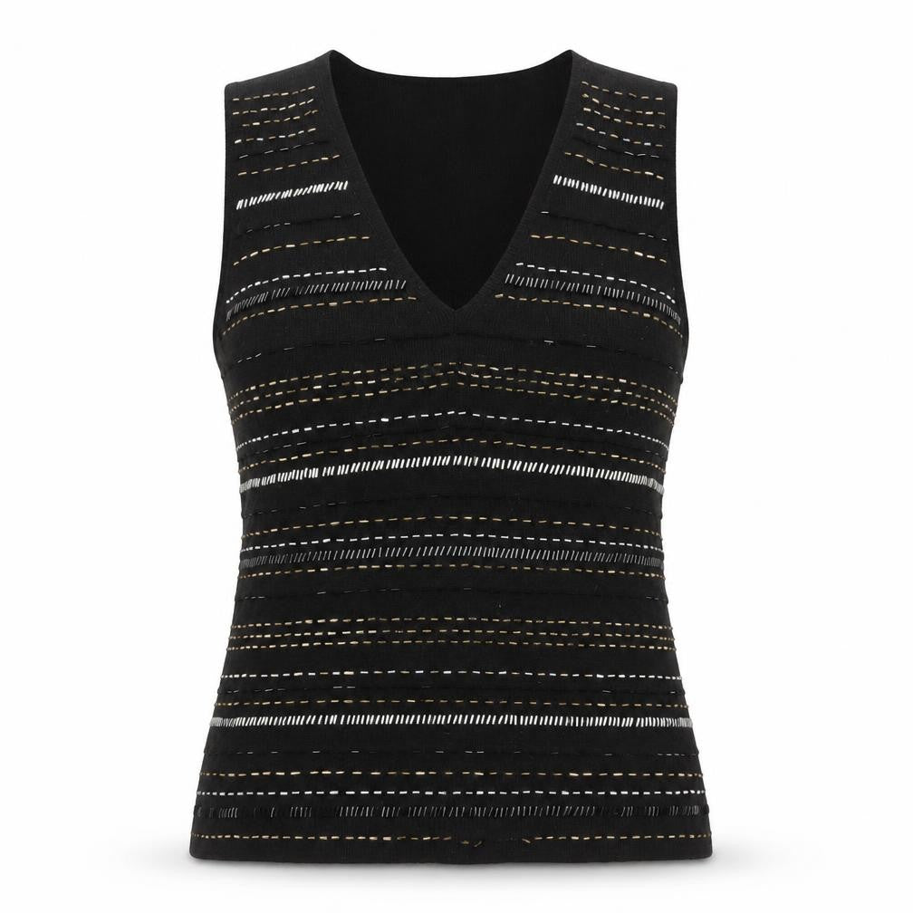 Roman Originals Womens Black Beaded Knit V-Neck Tank Top S