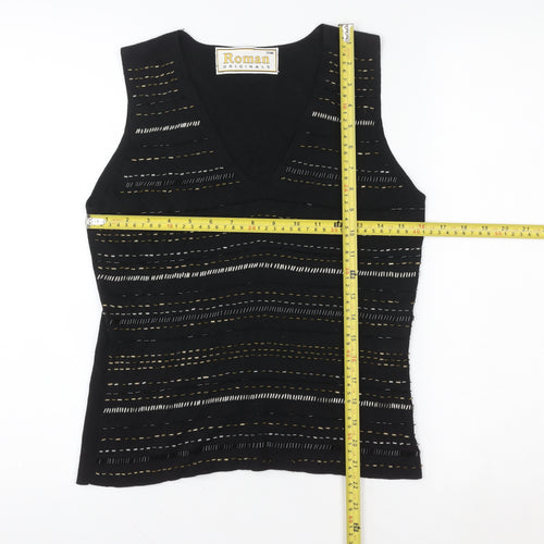 Roman Originals Womens Black Beaded Knit V-Neck Tank Top S