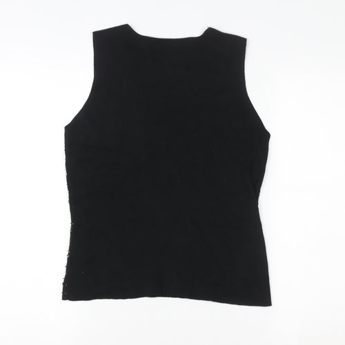 Roman Originals Womens Black Beaded Knit V-Neck Tank Top S