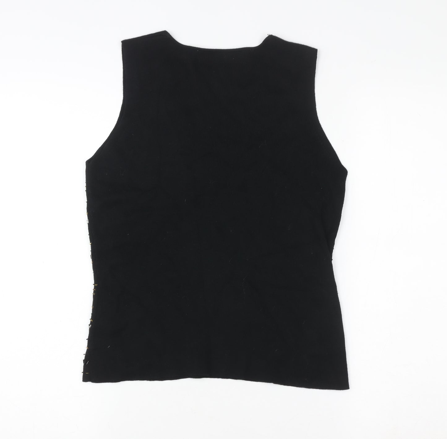 Roman Originals Womens Black Beaded Knit V-Neck Tank Top S