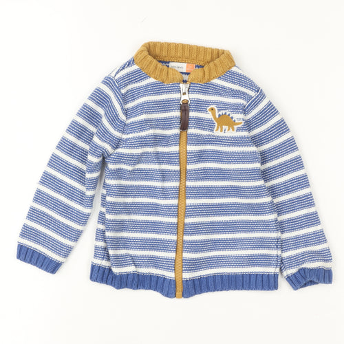 John Lewis Blue Striped Dinosaur Full Zip Cotton Baby Jumper 3-6 Months