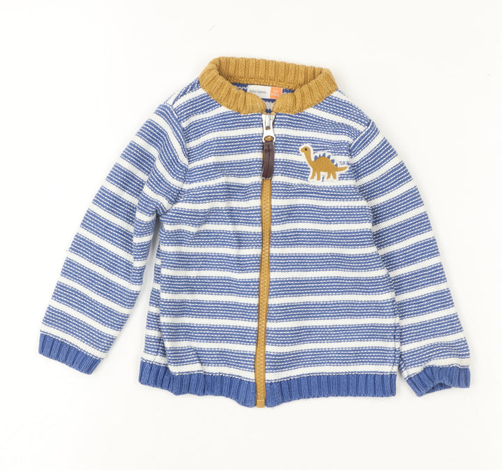 John Lewis Blue Striped Dinosaur Full Zip Cotton Baby Jumper 3-6 Months