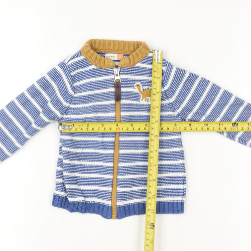 John Lewis Blue Striped Dinosaur Full Zip Cotton Baby Jumper 3-6 Months