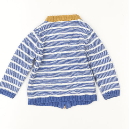 John Lewis Blue Striped Dinosaur Full Zip Cotton Baby Jumper 3-6 Months