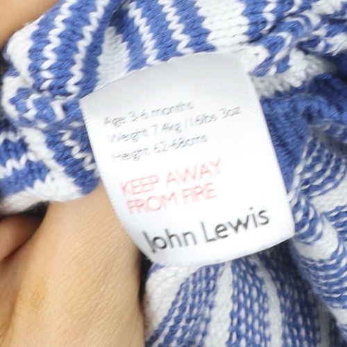 John Lewis Blue Striped Dinosaur Full Zip Cotton Baby Jumper 3-6 Months