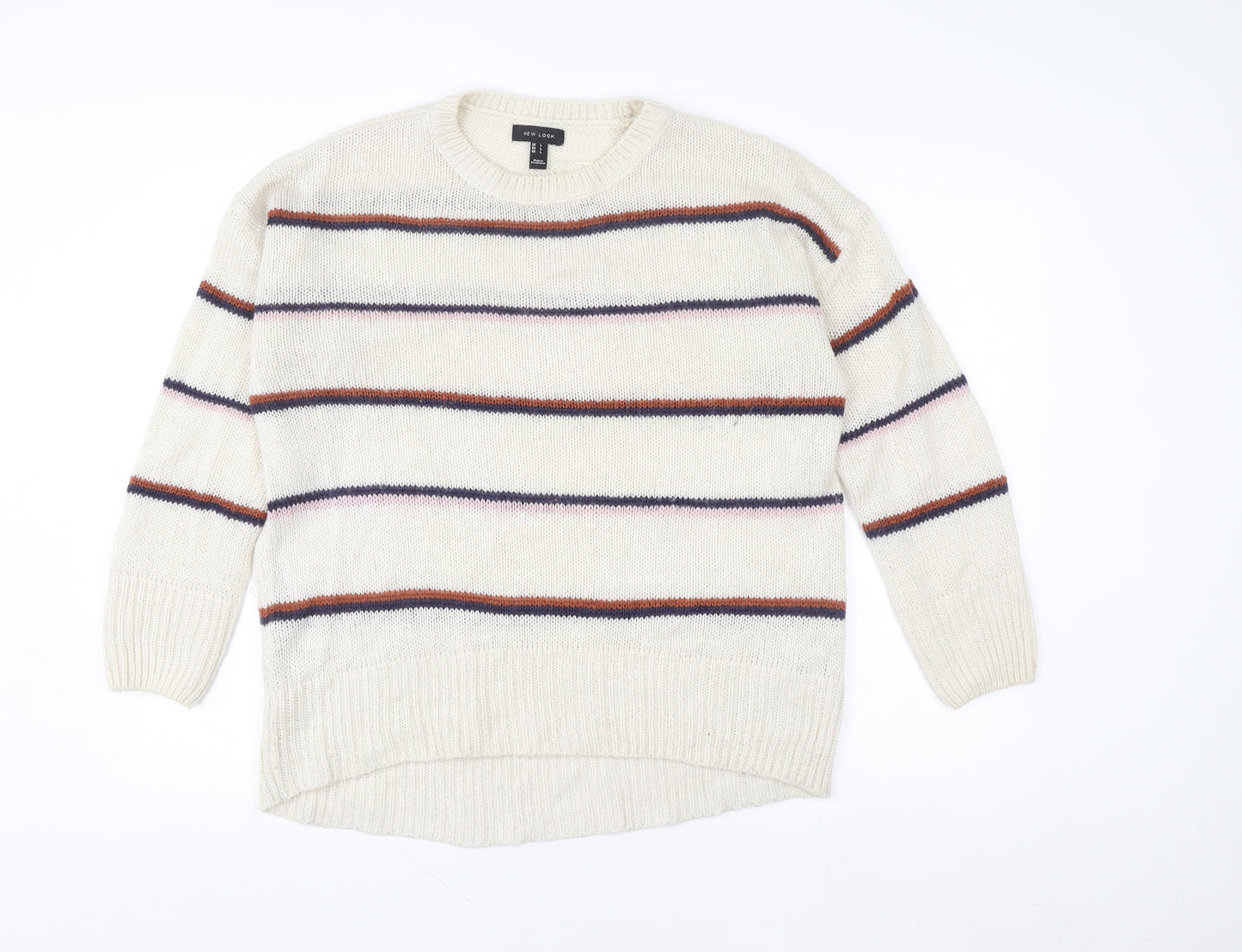 New Look Women's Ivory Striped Chunky Knit Pullover Jumper Size L
