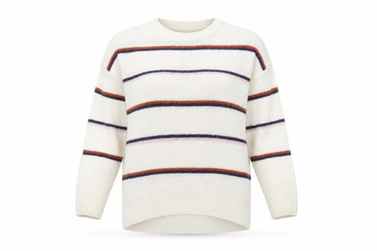 Front view of New Look Women's Ivory Striped Chunky Knit jumper, size L