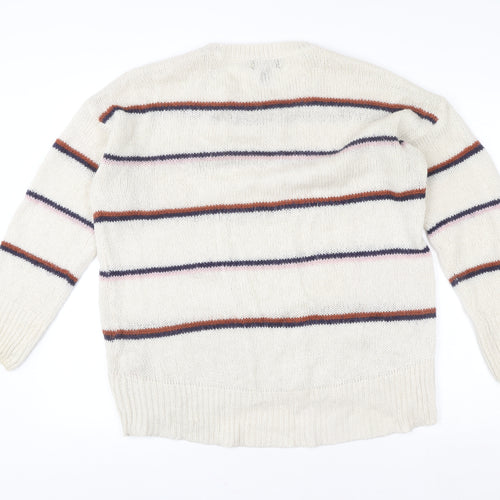New Look Women's Ivory Striped Chunky Knit Pullover Jumper Size L