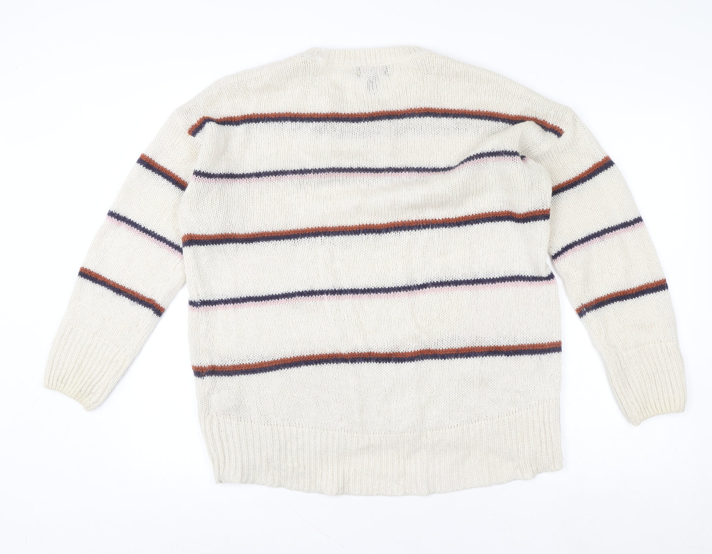 New Look Women's Ivory Striped Chunky Knit Pullover Jumper Size L