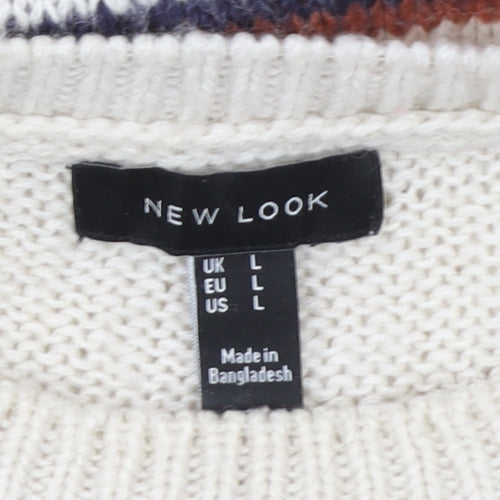 New Look Women's Ivory Striped Chunky Knit Pullover Jumper Size L
