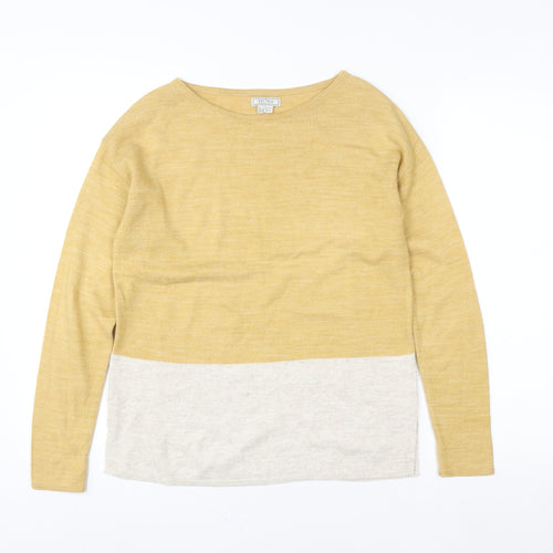 Fat Face Women Yellow Colourblock Crew Neck Long Sleeve Pullover UK 6