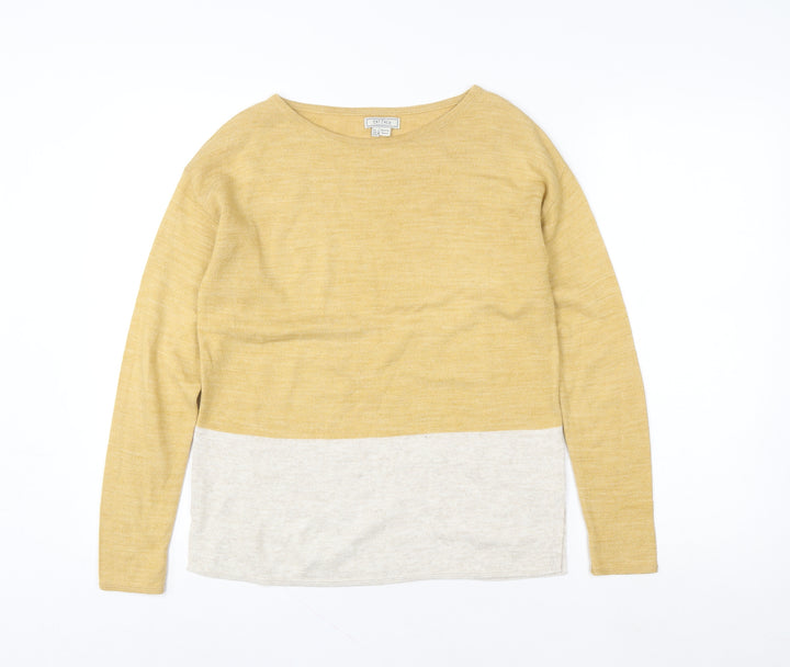 Fat Face Women Yellow Colourblock Crew Neck Long Sleeve Pullover UK 6