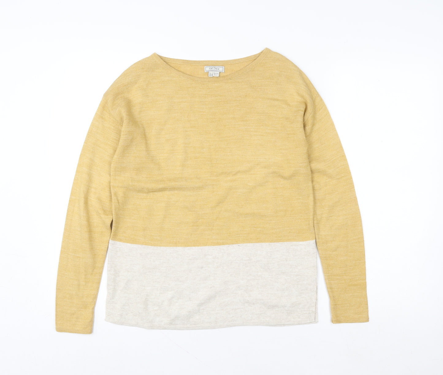 Fat Face Women Yellow Colourblock Crew Neck Long Sleeve Pullover UK 6