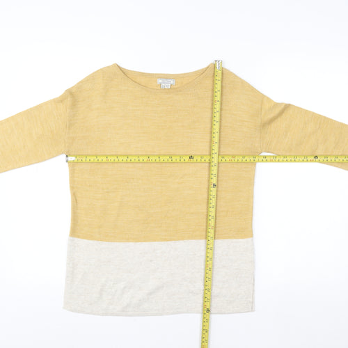 Fat Face Women Yellow Colourblock Crew Neck Long Sleeve Pullover UK 6