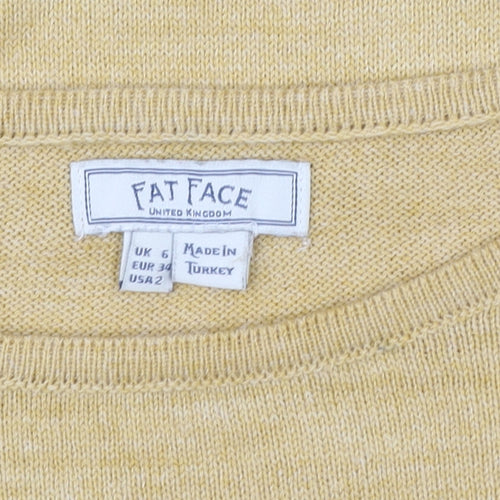 Fat Face Women Yellow Colourblock Crew Neck Long Sleeve Pullover UK 6