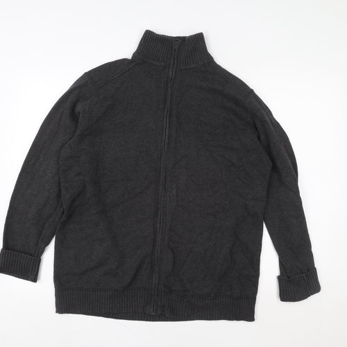 TU Men's Grey Full Zip Knit Sweatshirt L High Neck Regular Fit