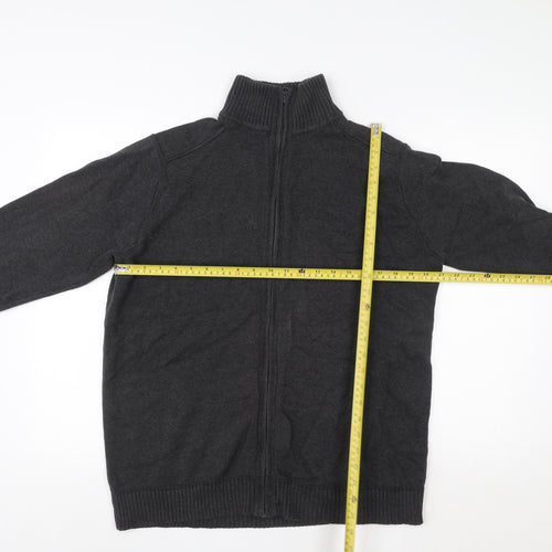 TU Men's Grey Full Zip Knit Sweatshirt L High Neck Regular Fit