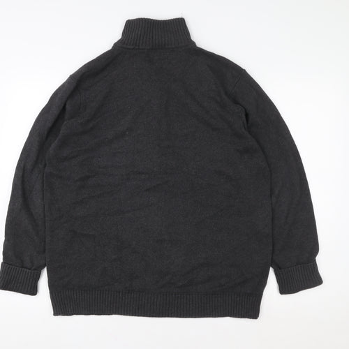 TU Men's Grey Full Zip Knit Sweatshirt L High Neck Regular Fit