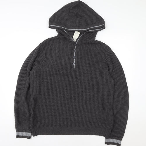 Topman Women’s Grey Henley Hooded Acrylic Knit Jumper L