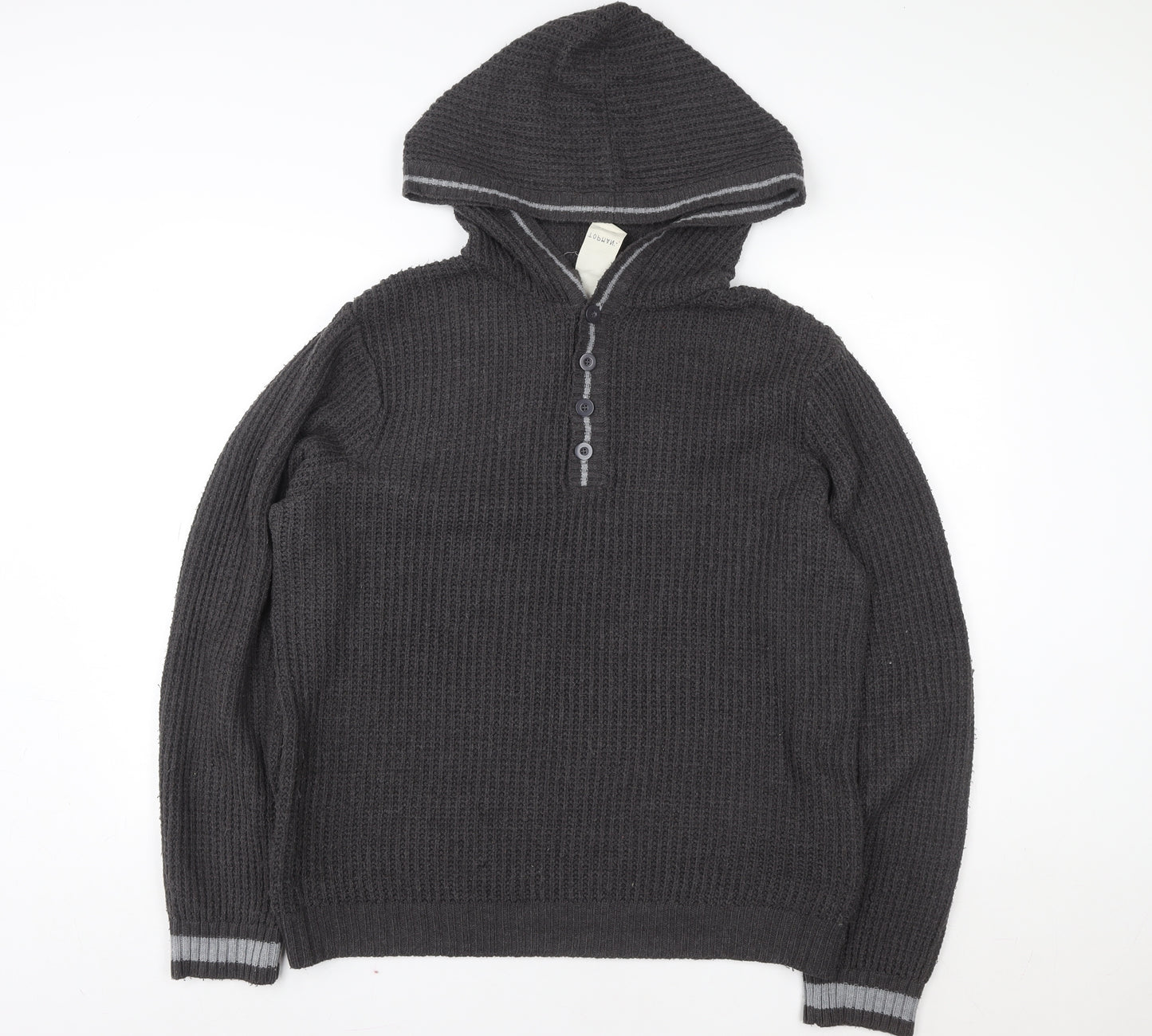 Topman Women’s Grey Henley Hooded Acrylic Knit Jumper L