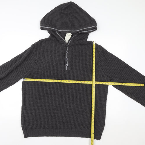 Topman Women’s Grey Henley Hooded Acrylic Knit Jumper L