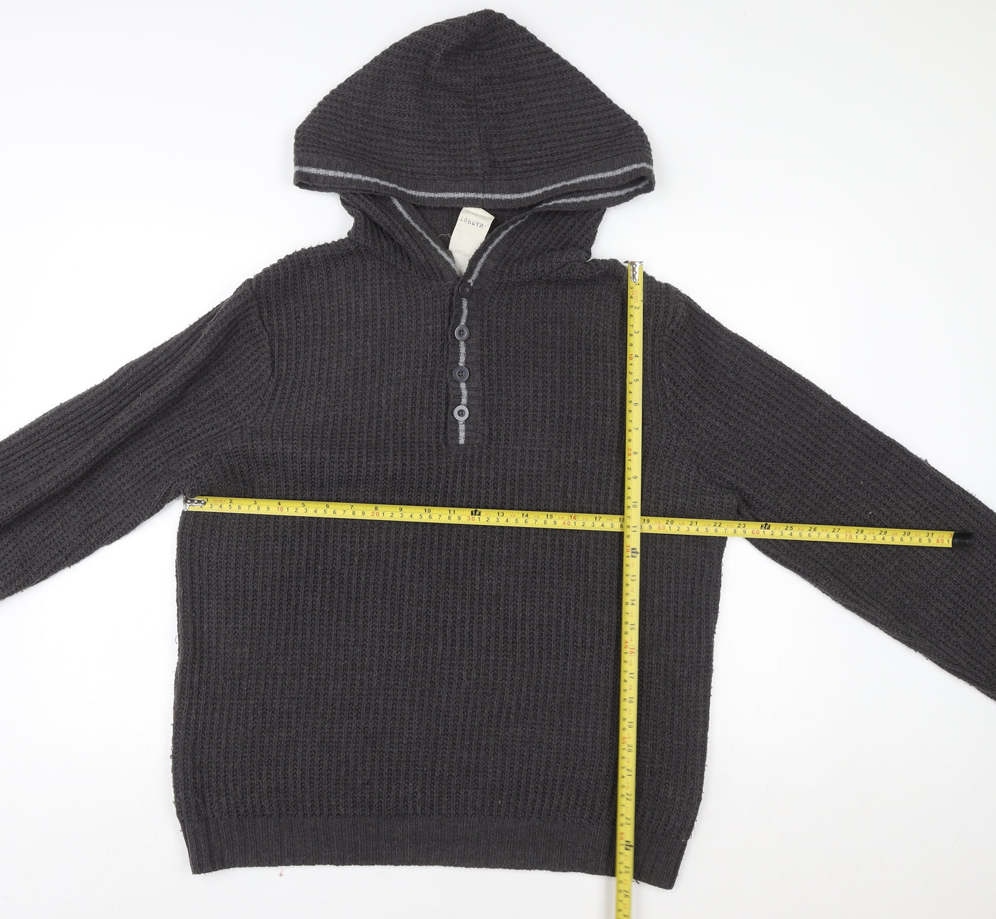 Topman Women’s Grey Henley Hooded Acrylic Knit Jumper L
