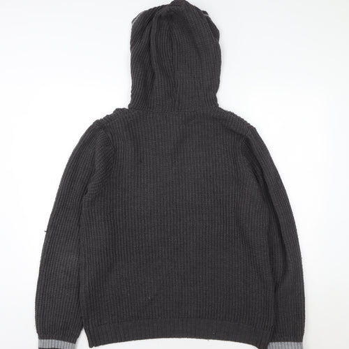Topman Women’s Grey Henley Hooded Acrylic Knit Jumper L