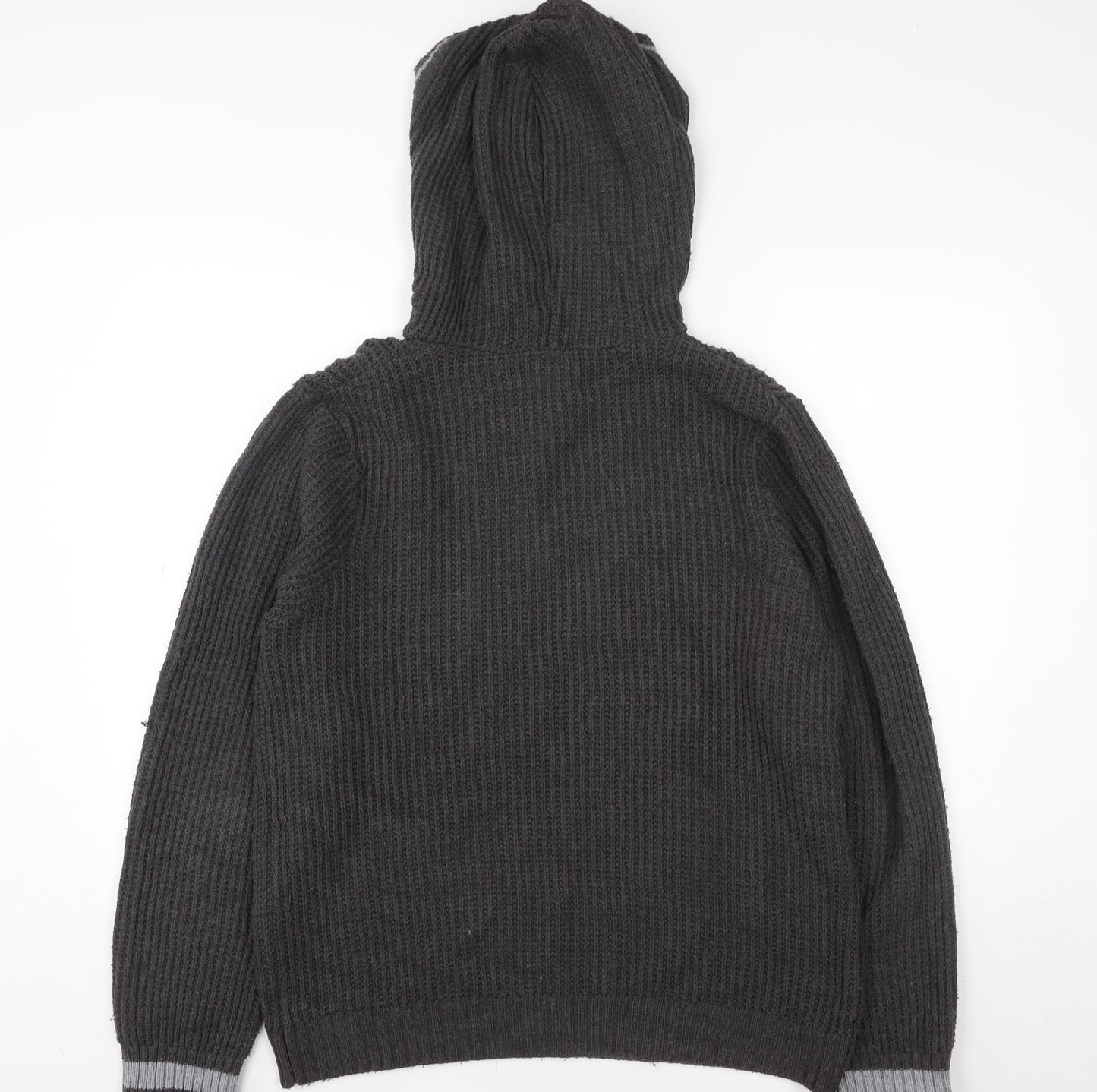 Topman Women’s Grey Henley Hooded Acrylic Knit Jumper L