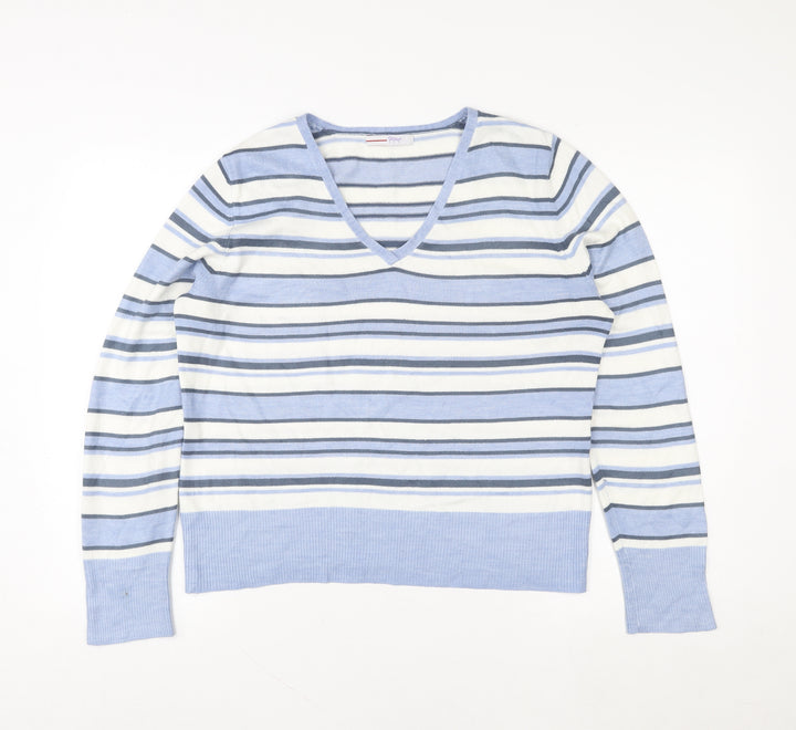 Papaya Women's Blue Striped V-Neck Pullover Sweater Size 16