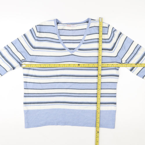 Papaya Women's Blue Striped V-Neck Pullover Sweater Size 16
