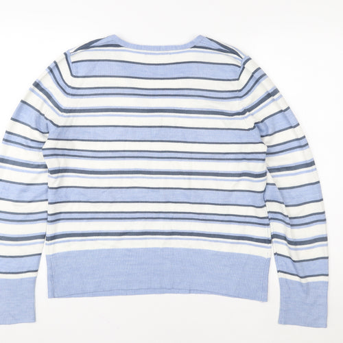 Papaya Women's Blue Striped V-Neck Pullover Sweater Size 16