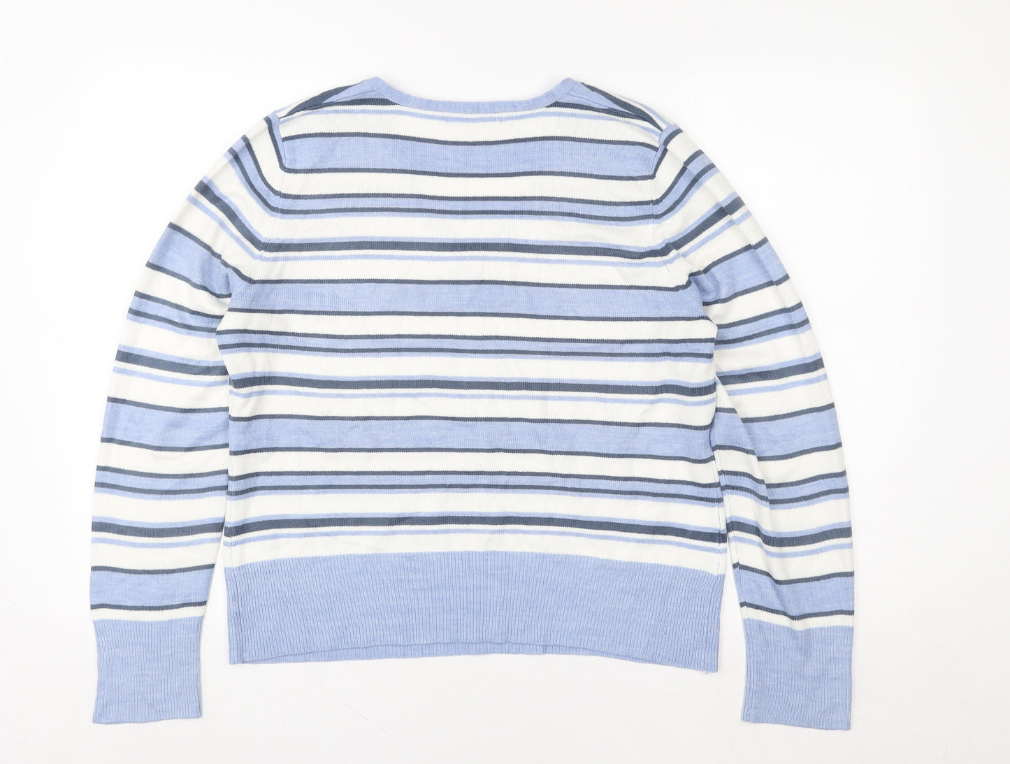 Papaya Women's Blue Striped V-Neck Pullover Sweater Size 16