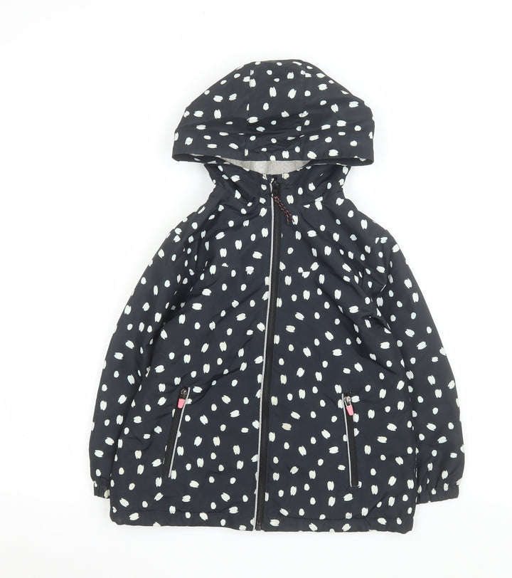 F&F Girls Black Polka Dot Hooded Puffer Jacket Size 5-6 Years