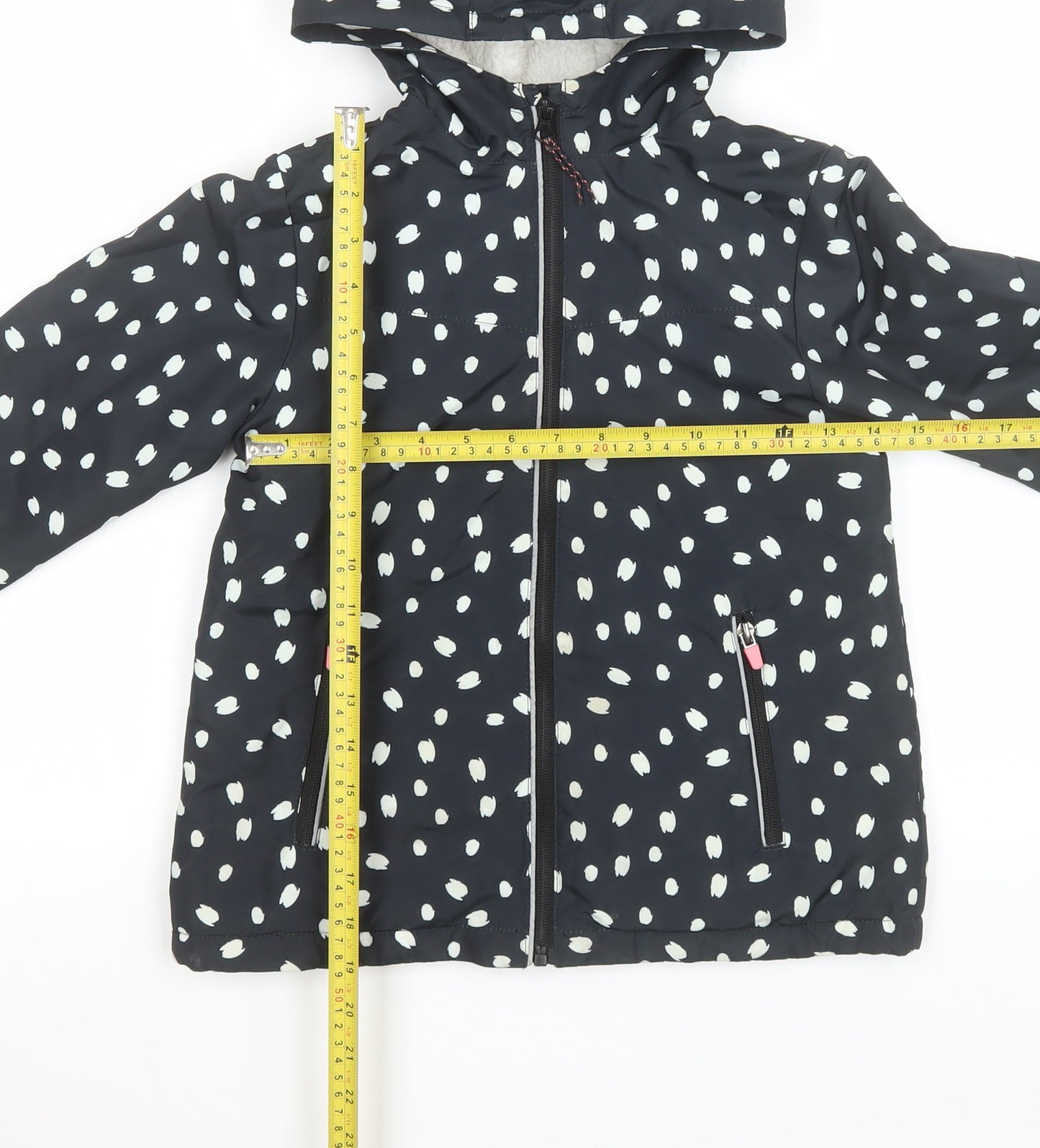 F&F Girls Black Polka Dot Hooded Puffer Jacket Size 5-6 Years