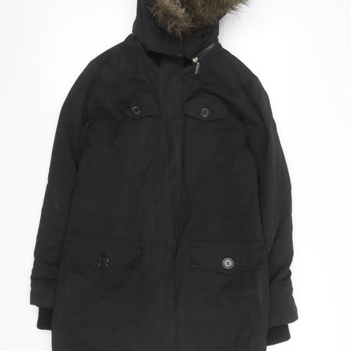 Warehouse Black Hooded Parka Coat Unisex Adults Size 38 Regular