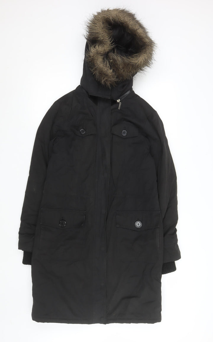 Warehouse Black Hooded Parka Coat Unisex Adults Size 38 Regular